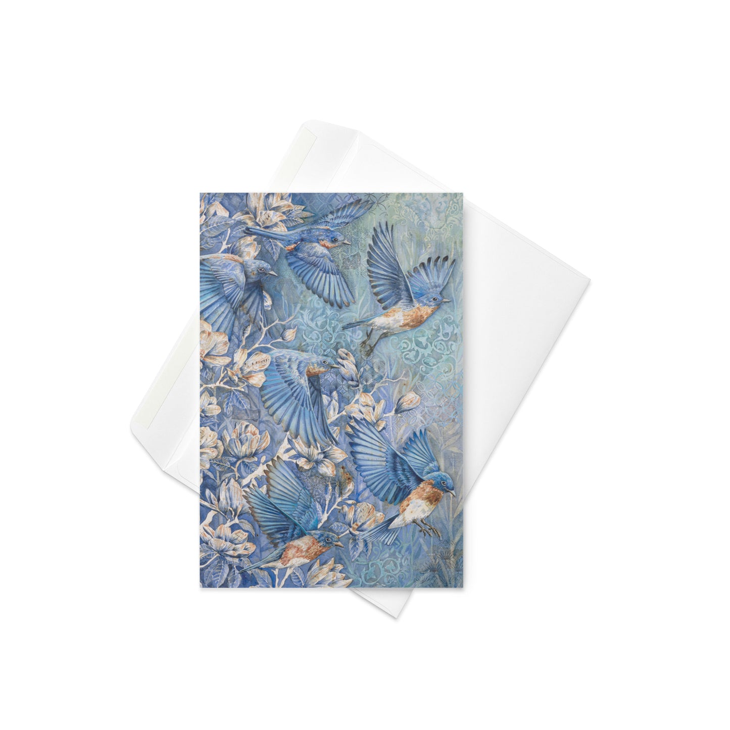 Greeting card with watercolor chickadee birds and cherry blossoms — beautiful nature-inspired design for spring, birthdays, thank you notes, or Mother's Day cards.