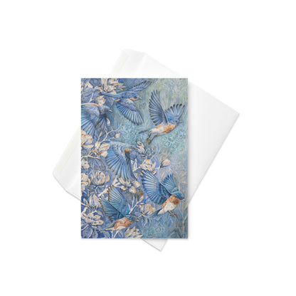 Greeting card with watercolor chickadee birds and cherry blossoms — beautiful nature-inspired design for spring, birthdays, thank you notes, or Mother's Day cards.