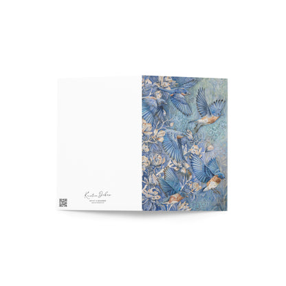 Greeting card with watercolor chickadee birds and cherry blossoms — beautiful nature-inspired design for spring, birthdays, thank you notes, or Mother's Day cards.