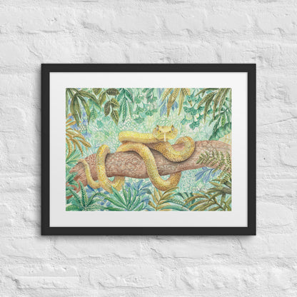 yellow viper framed print, art, snake, boy room