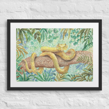 yellow viper framed print, art, snake, boy room