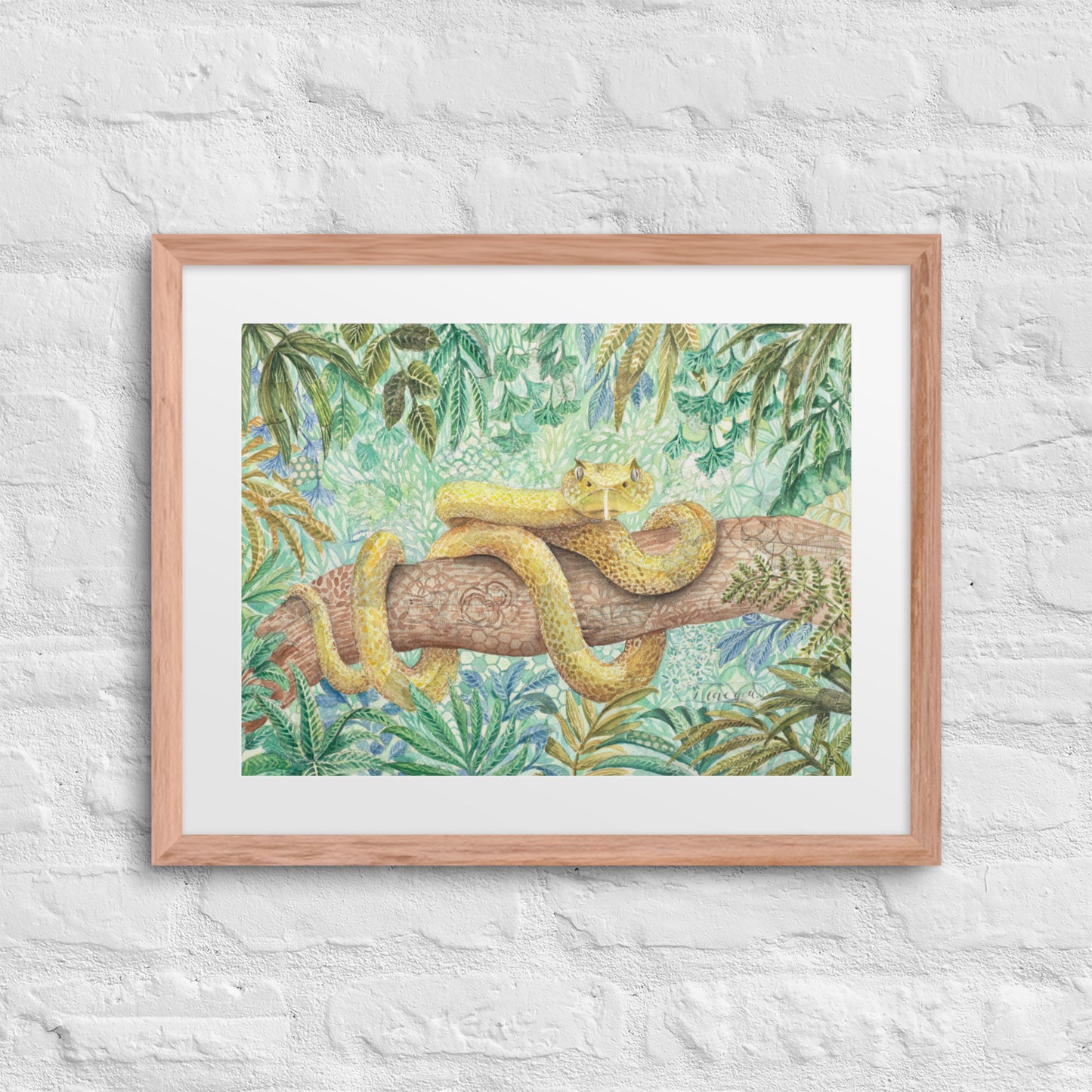 yellow viper framed print, art, snake, boy room