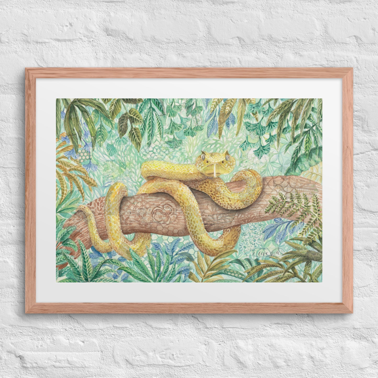 yellow viper framed print, art, snake, boy room