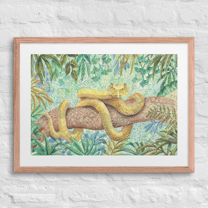 yellow viper framed print, art, snake, boy room