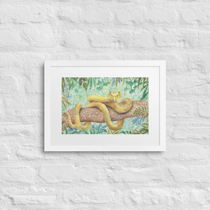 yellow viper framed print, art, snake, boy room