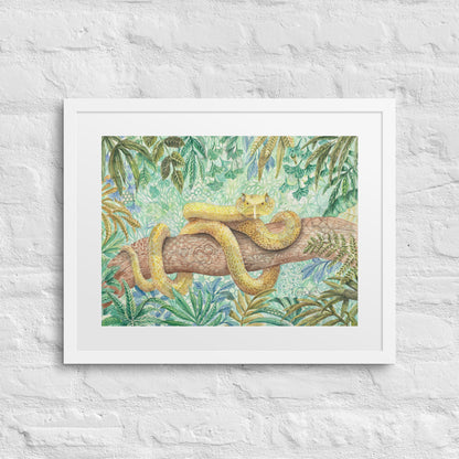 yellow viper framed print, art, snake, boy room