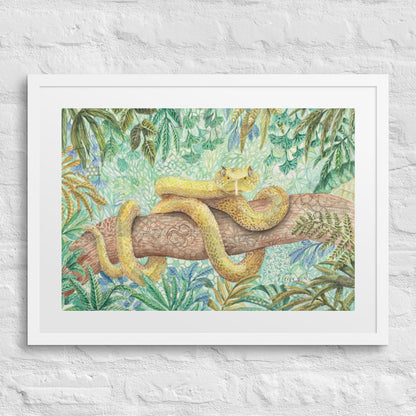 yellow viper framed print, art, snake, boy room