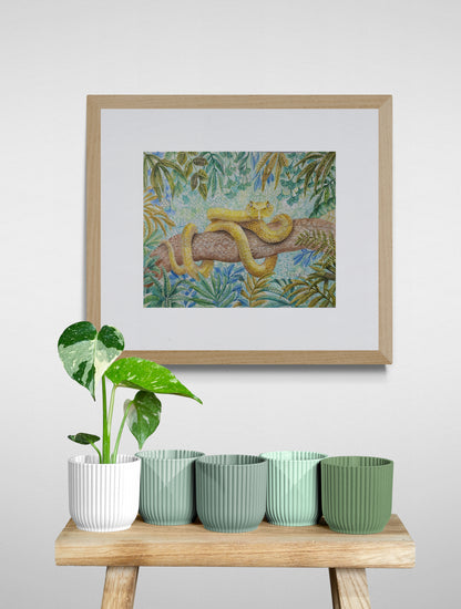 yellow viper framed print, art, snake, boy room